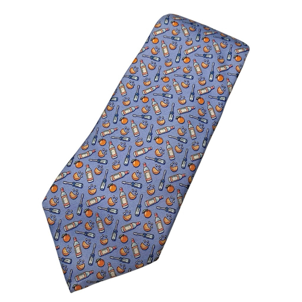 Vineyard Vines Screwdriver Cocktail Blue Orange Silk Tie Novelty Graphic Drinks